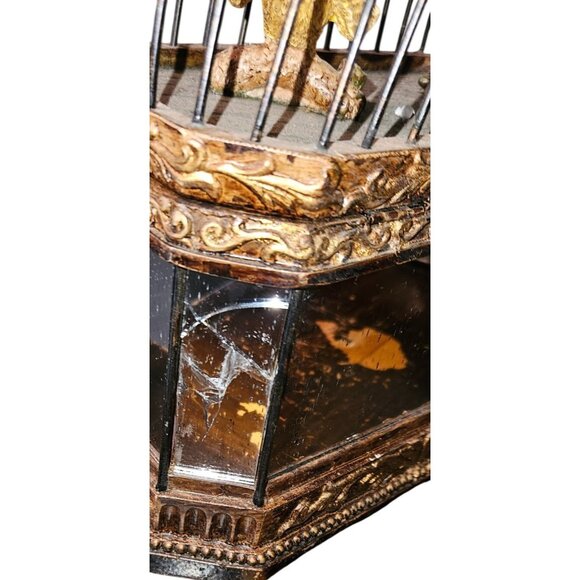 Vintage Trinket Storage Box Birdcage Birds & Mirrored Panels Flip Top READ - Picture 6 of 12